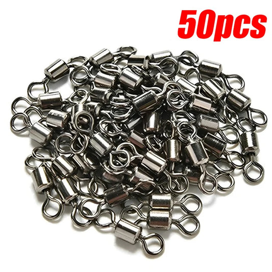 50/100Pcs Bearing Swivel Fishing Connector Stainless Steel Carp Fishing Accessories Snap Fishhook Lure Solid Ring Swivel Tackle